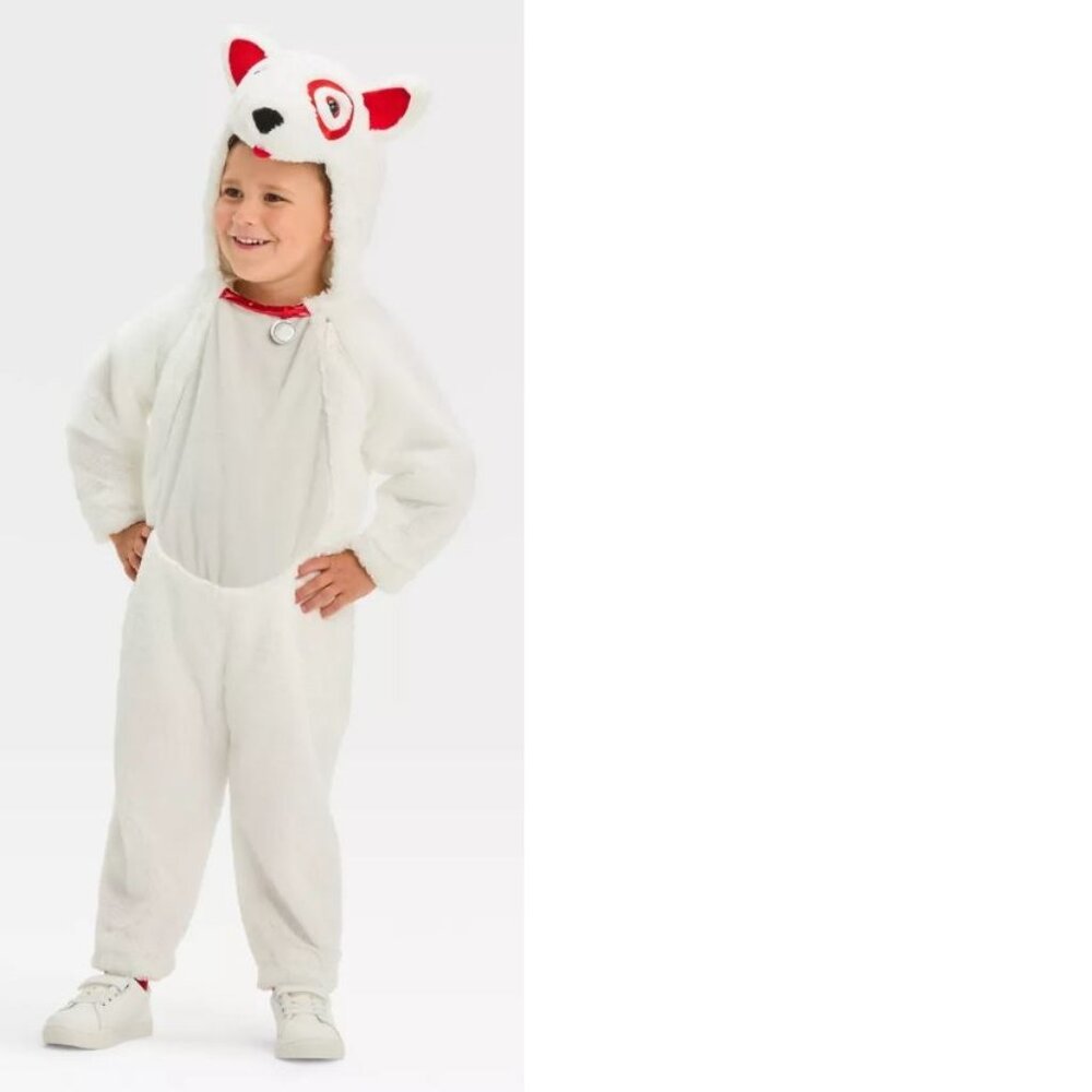 Target Dog Bullseye Halloween Costume 2T/3T White Plush 1 Pc Hooded Toddler
